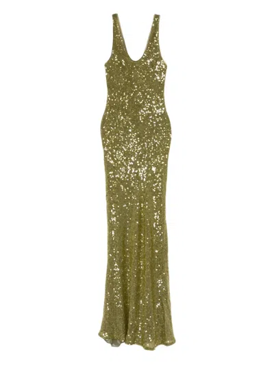 Galvan Sequin Valletta Gown Maxi Dress In Green