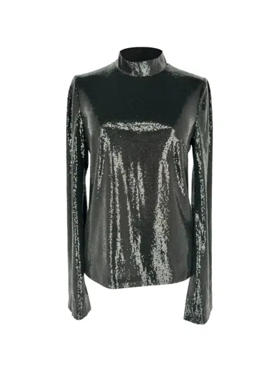 Pre-owned Galvan Sequined Long-sleeve Top In Black