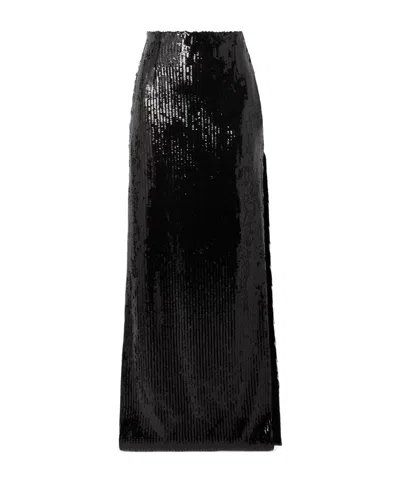 Galvan Beating Heart Sequined Tulle Maxi Skirt In Black