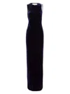 Galvan Sheer Panel Velvet Crescent Dress In Blue