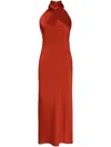 Galvan Sienna Halterneck Satin Midi Dress In 红色