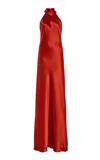 Galvan Sienna Halterneck Satin Midi Dress In Red