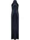 Galvan Pandora Satin Halterneck Midi-dress In Blue