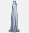 Galvan Sienna Halterneck Satin Gown In Blue