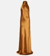 Galvan Womens Sienna Sash-tie Sleeveless Satin Gown Toffee In Brown