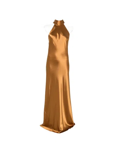 Galvan Sienna Satin Gown In Brown
