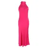 Galvan Sienna Sleeveless Turtleneck Bow-back Dress In Pink Satin In Pink