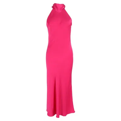Galvan Sienna Sleeveless Turtleneck Bow-back Dress In Pink Satin
