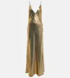 Galvan Ized Plunging Metallic Silk Slip Maxi Dress In Gold