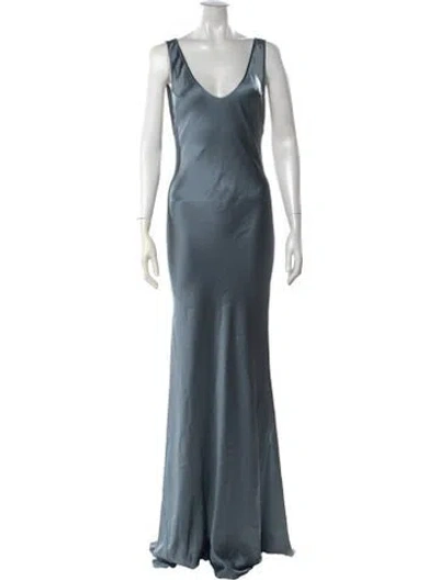 Pre-owned Galvan Silk Long Dress In Blue