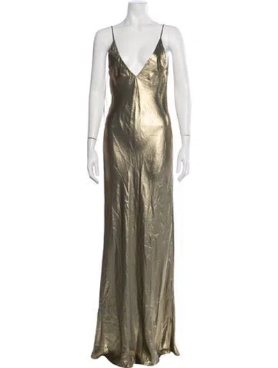 Pre-owned Galvan Silk Long Dress In Gold