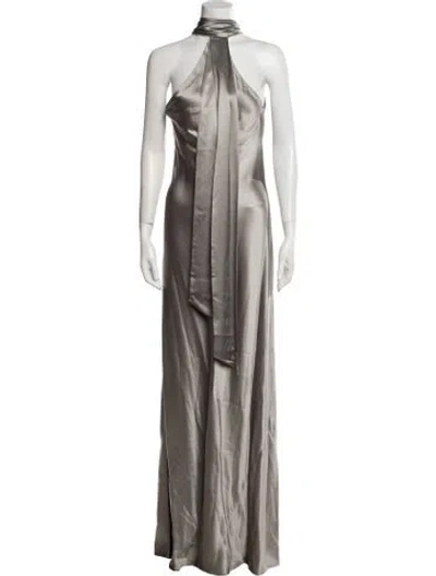 Pre-owned Galvan Silk Long Dress In Gray