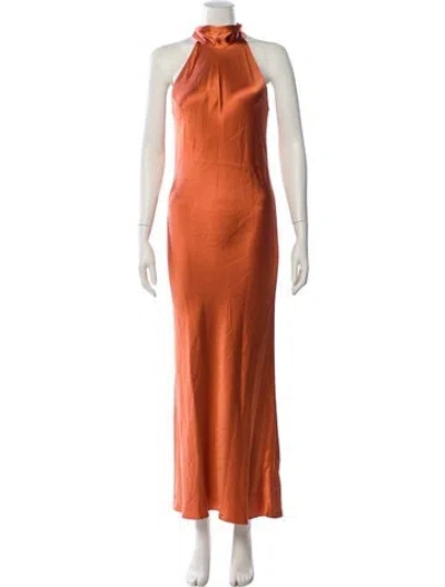 Pre-owned Galvan Silk Long Dress In Orange
