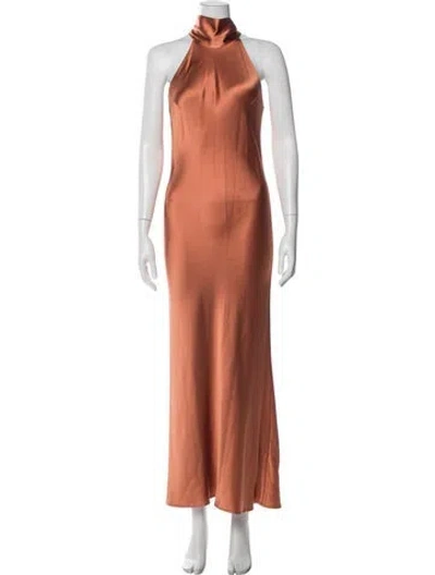 Pre-owned Galvan Silk Long Dress In Orange