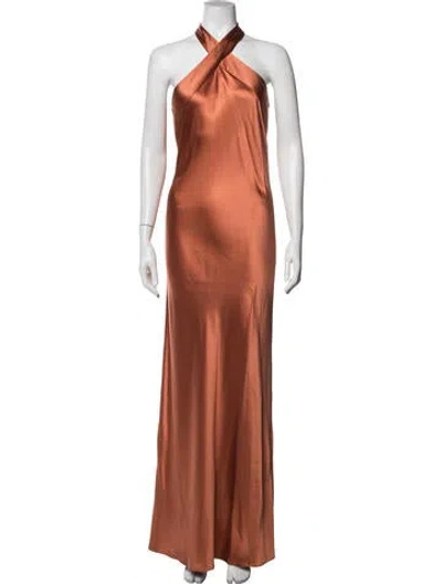 Pre-owned Galvan Silk Long Dress In Orange
