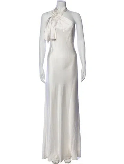 Pre-owned Galvan Silk Long Dress In White