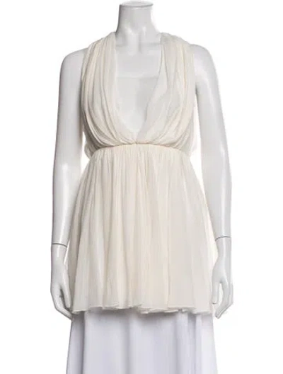Pre-owned Galvan Silk Plunge Neckline Top In Neutral