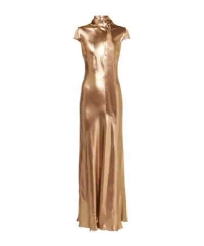 Galvan Solar Gaze Scarf-detail Satin Gown In Gold