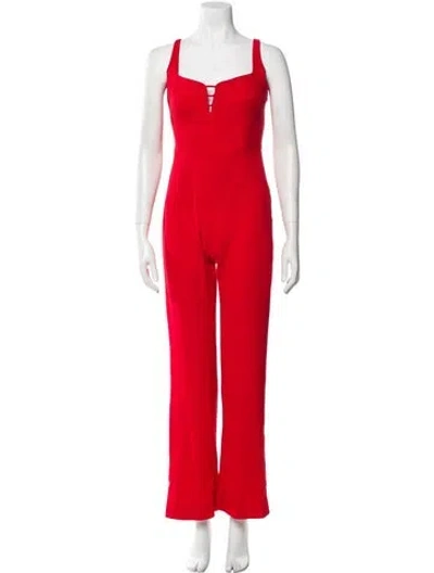 Pre-owned Galvan Square Neckline Jumpsuit In Red