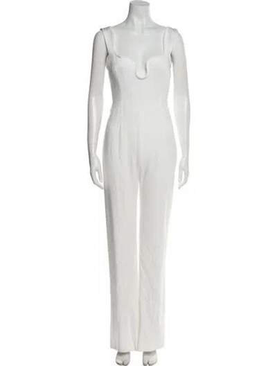 Pre-owned Galvan Square Neckline Jumpsuit In White