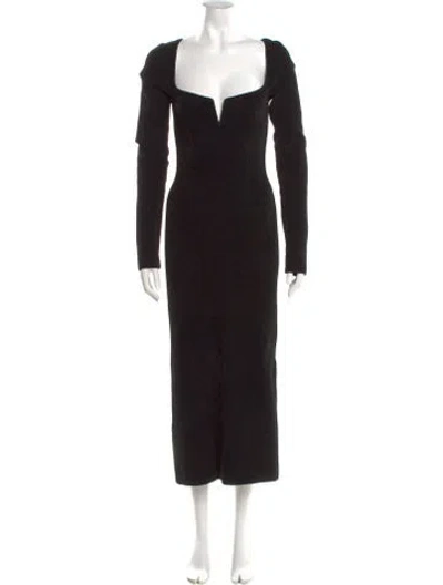 Pre-owned Galvan Square Neckline Long Dress In Black