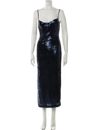 Pre-owned Galvan Square Neckline Long Dress In Blue