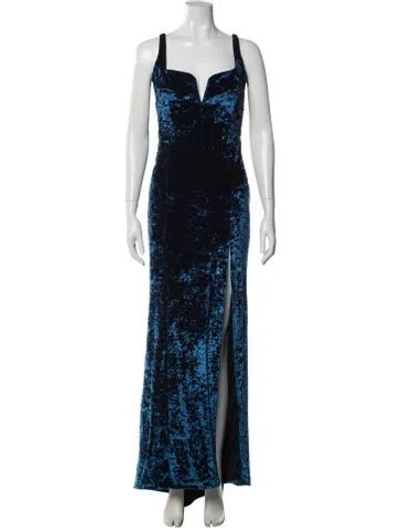 Pre-owned Galvan Square Neckline Long Dress In Blue