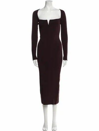 Pre-owned Galvan Square Neckline Long Dress In Burgundy