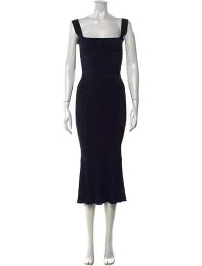Pre-owned Galvan Square Neckline Midi Length Dress In Black