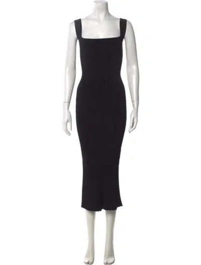 Pre-owned Galvan Square Neckline Midi Length Dress In Black