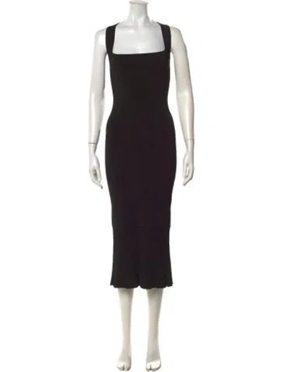 Pre-owned Galvan Square Neckline Midi Length Dress In Black