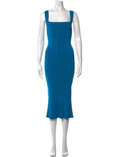 Pre-owned Galvan Square Neckline Midi Length Dress In Blue