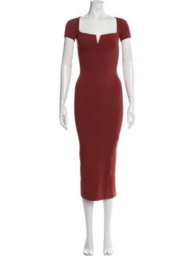 Pre-owned Galvan Square Neckline Midi Length Dress In Brown
