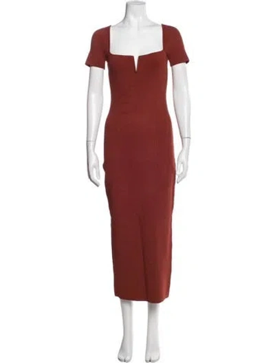 Pre-owned Galvan Square Neckline Midi Length Dress In Brown