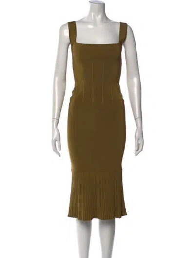 Pre-owned Galvan Square Neckline Midi Length Dress In Gold