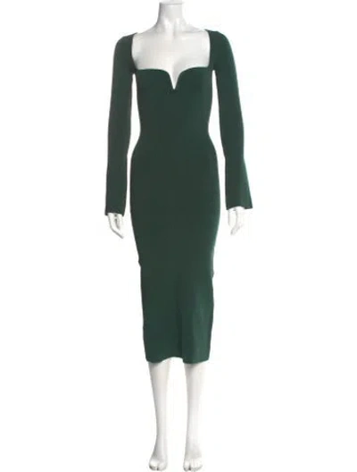 Pre-owned Galvan Square Neckline Midi Length Dress In Green
