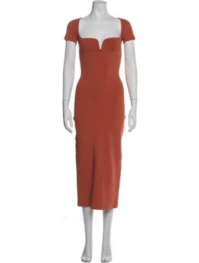 Pre-owned Galvan Square Neckline Midi Length Dress In Orange
