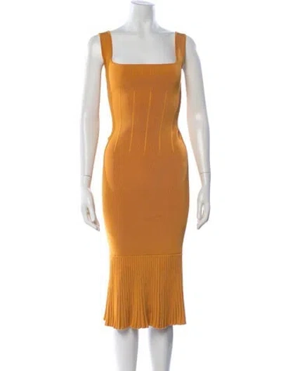 Pre-owned Galvan Square Neckline Midi Length Dress In Orange