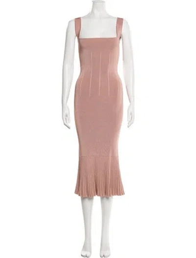 Pre-owned Galvan Square Neckline Midi Length Dress In Pink