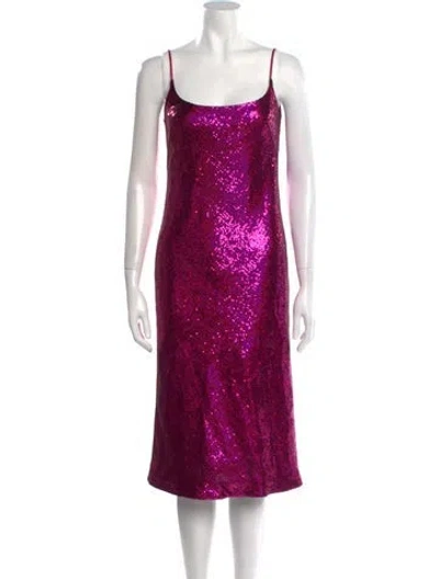 Pre-owned Galvan Square Neckline Midi Length Dress In Pink