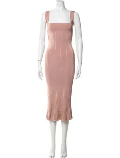 Pre-owned Galvan Square Neckline Midi Length Dress In Pink