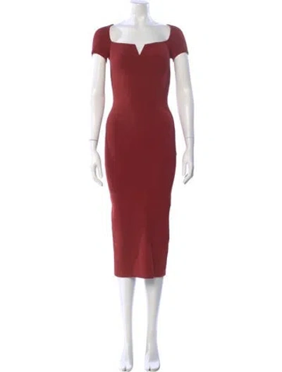 Pre-owned Galvan Square Neckline Midi Length Dress In Red