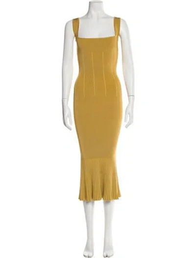 Pre-owned Galvan Square Neckline Midi Length Dress W/ Tags In Gold