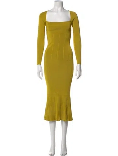 Pre-owned Galvan Square Neckline Midi Length Dress In Yellow