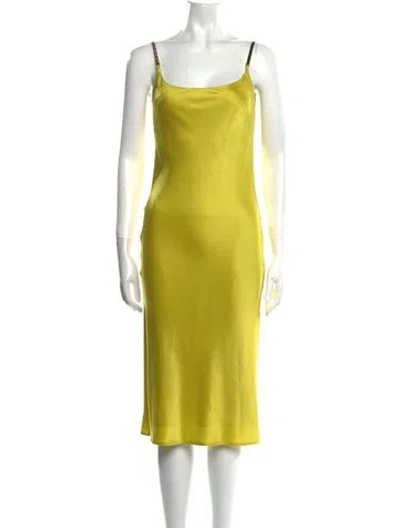 Pre-owned Galvan Square Neckline Midi Length Dress In Yellow
