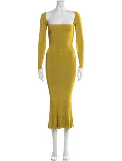 Pre-owned Galvan Square Neckline Midi Length Dress In Yellow