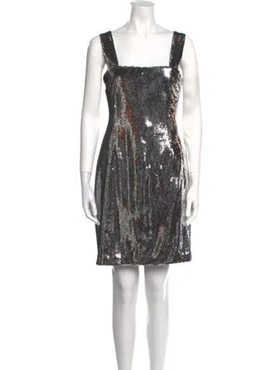 Pre-owned Galvan Square Neckline Mini Dress In Silver