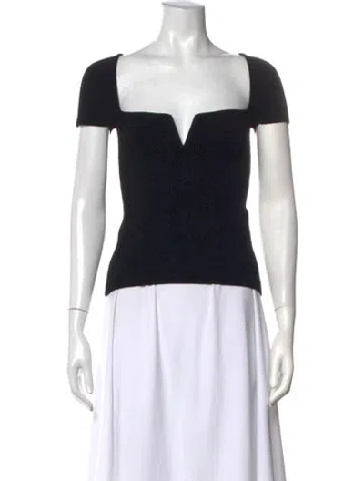 Pre-owned Galvan Square Neckline Short Sleeve Top In Black