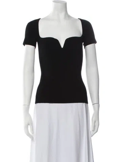 Pre-owned Galvan Square Neckline Short Sleeve Top In Black