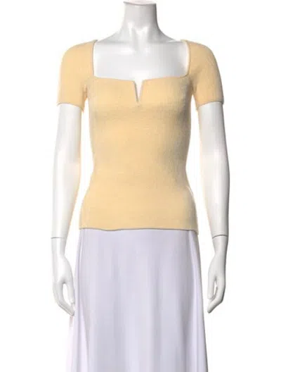 Pre-owned Galvan Square Neckline Short Sleeve Top In White